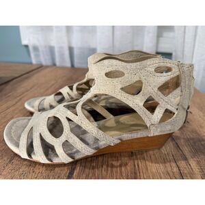 Donald‎ J Pliner Gold Glitter Gladiator Wedge Sandals Women Sz 7M Delite Leather